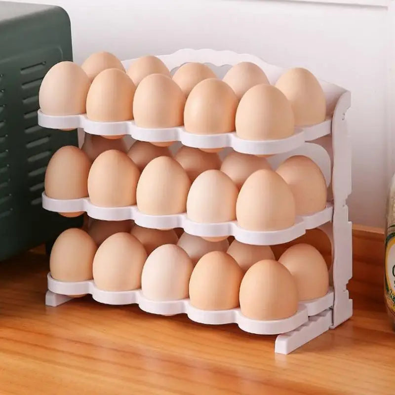 Bandeja para ovos para geladeira, organizador de ovos de 3 níveis, caixa de armazenamento para ovos, suporte para ovos, porta-ovos portátil, dispensador de ovos