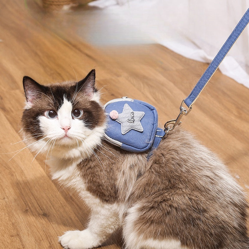 Coleira peitoral com Mochila E guia para cachorro pequenos e gatos 024-085S/086M