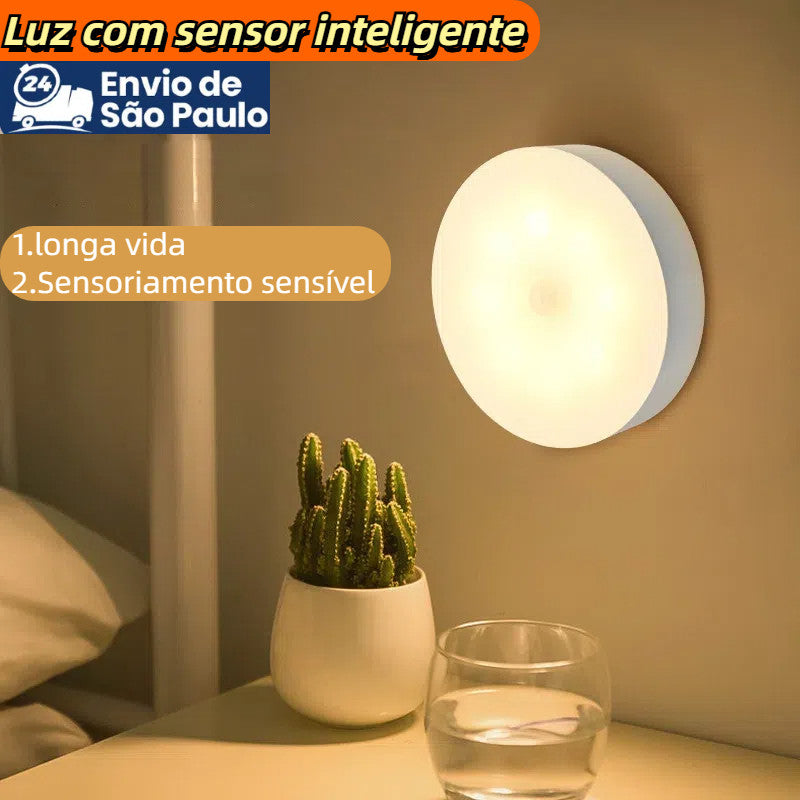 Luminária de Noite USB Recarregável com Sensor de Movimento, Lâmpada LED Duas cores Luz Quente Frio