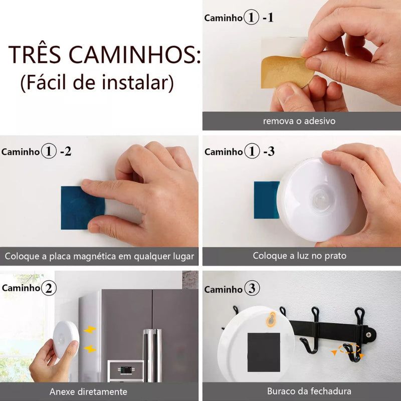 Luminária de Noite USB Recarregável com Sensor de Movimento, Lâmpada LED Duas cores Luz Quente Frio